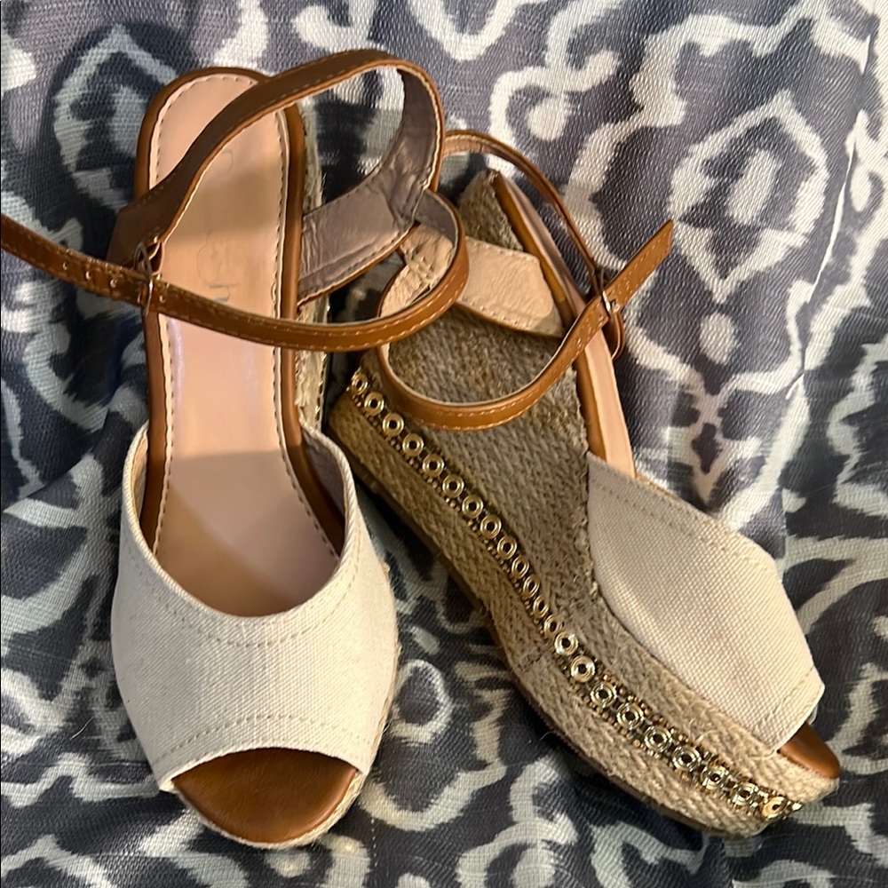 Beige Wedge Sandals - EUC